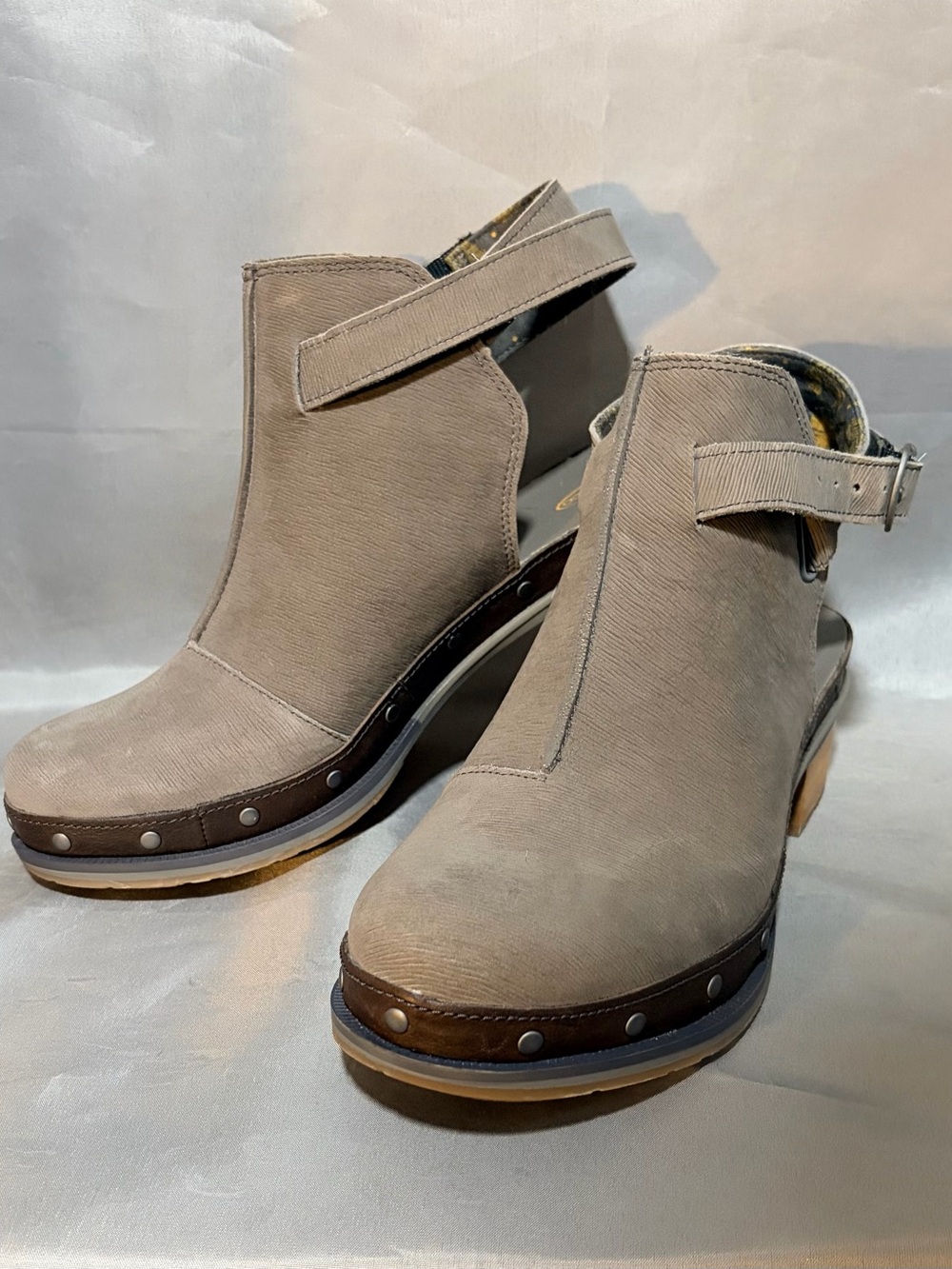 Chaco Taupe Open-Back Clog Sandals with Brown Trim
